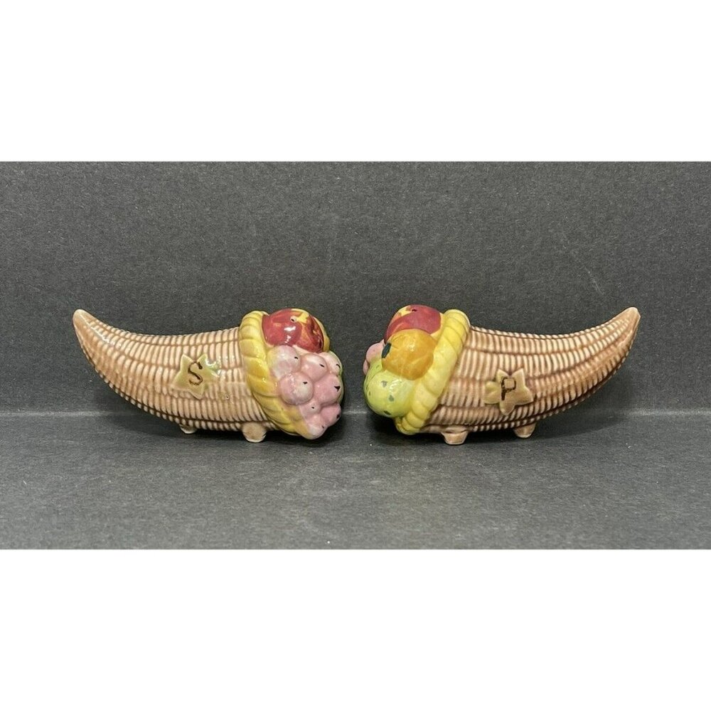 Tilso Japan Basket Weave Cornucopia Fruit Salt & Pepper Shakers Set Vintage